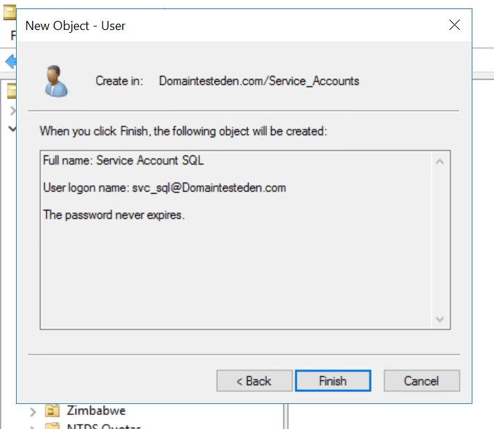 Finishing up service account creation
