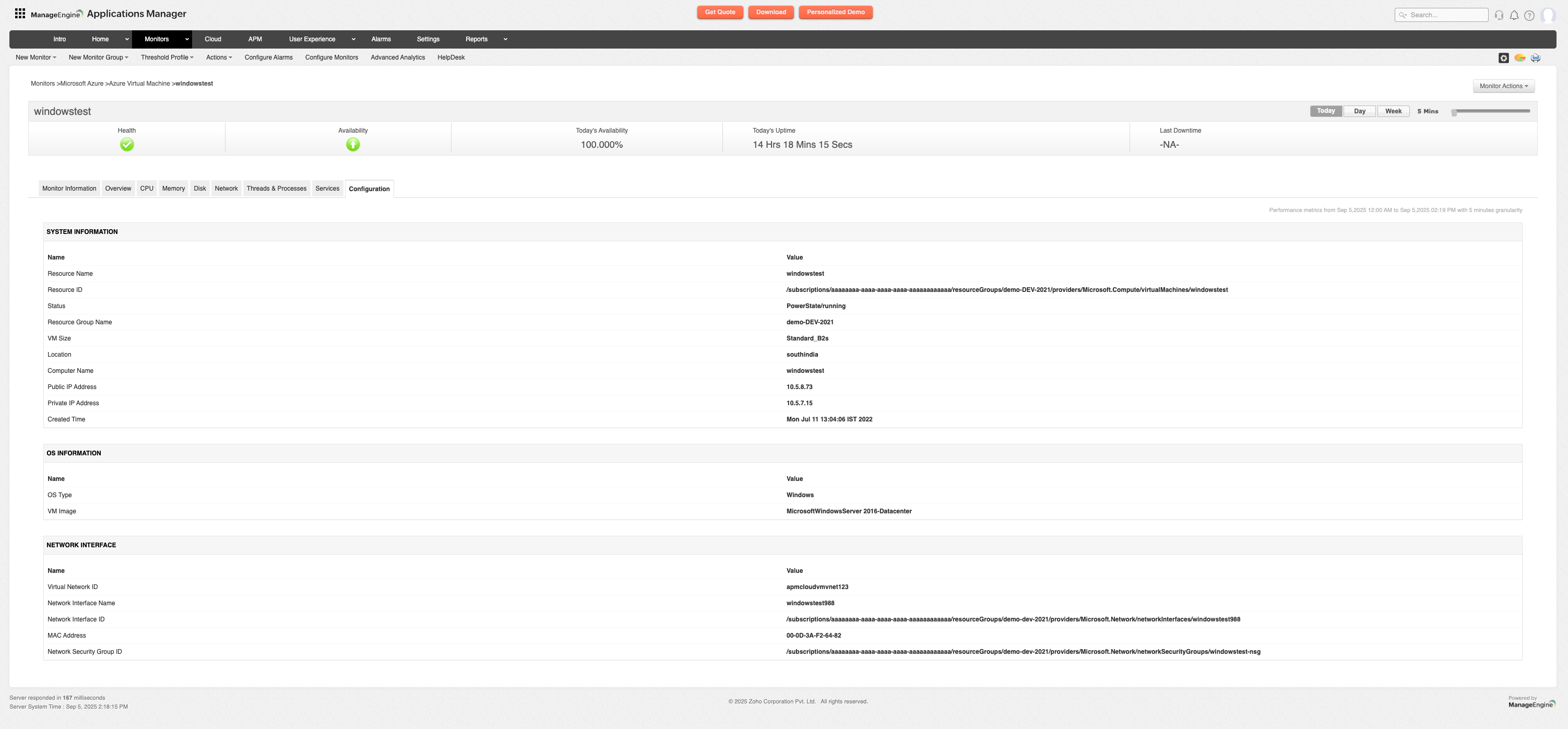 Azure VM monitoring with Applications Manager