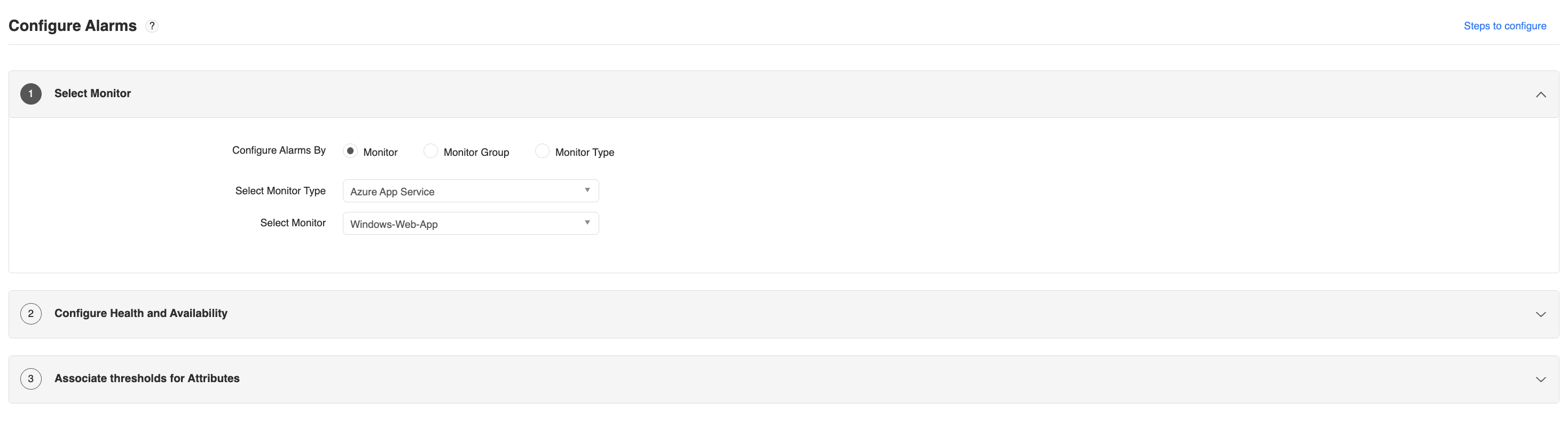Adding a new Azure alarm in Applications Manager